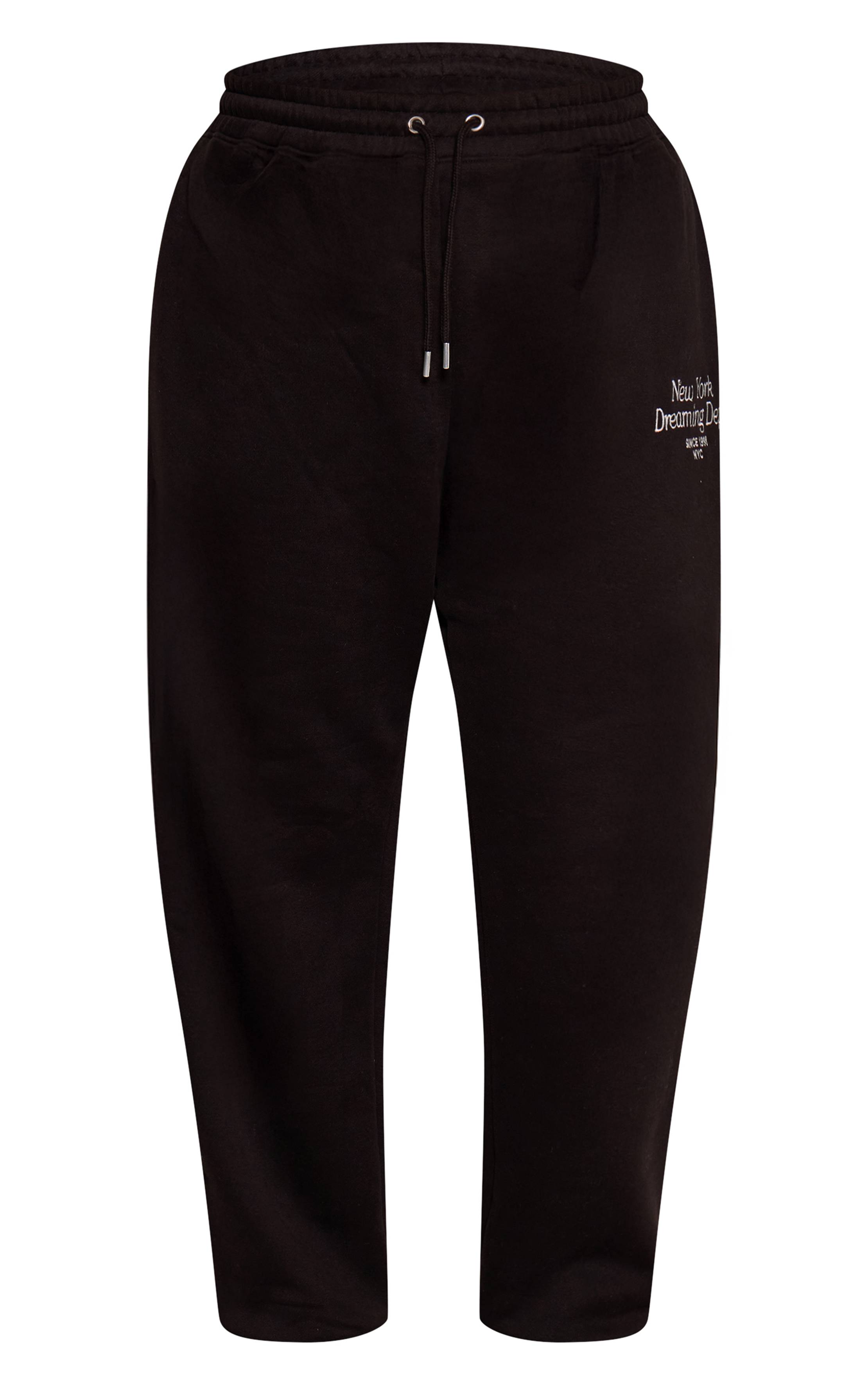 Noir Jogger Grande Taille À Jambes Larges Broderie New York