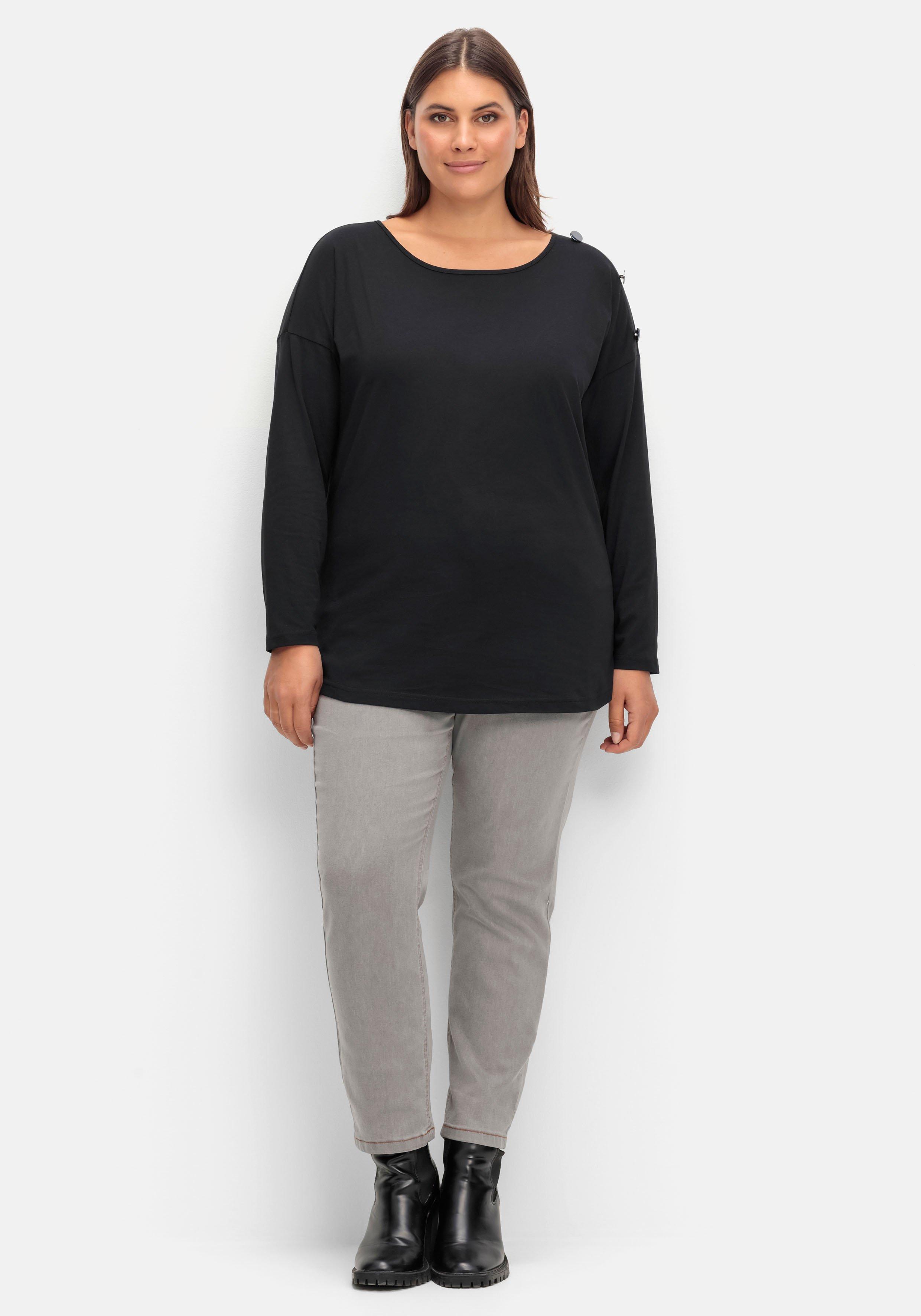 Langarmshirt mit Schmuckknöpfen auf der Schulter