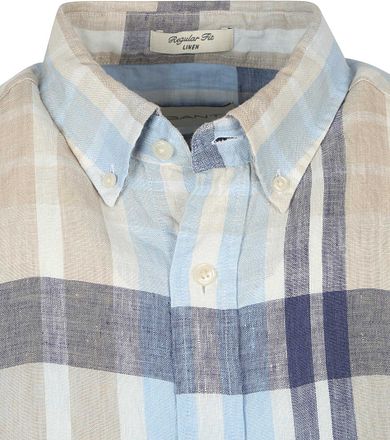 Gant Korte Mouwen Overhemd Linnen Ruiten Blauw 3250075-277 kopen