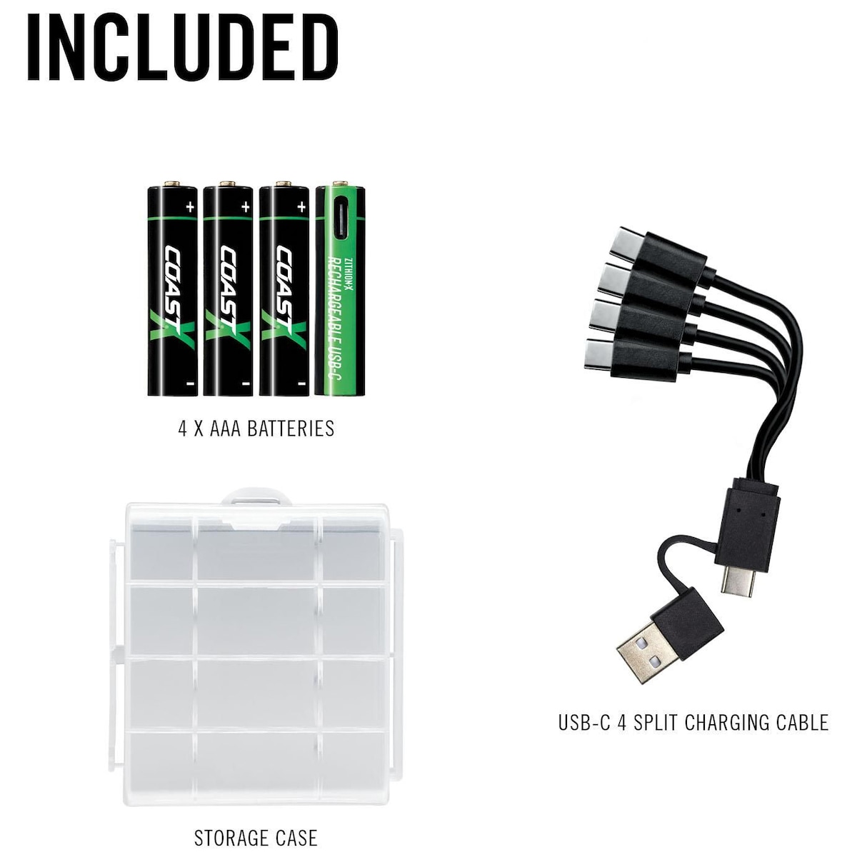 Coast ZXAAA Zithion-X USB-C oppladbare litiumbatterier (4-pk)