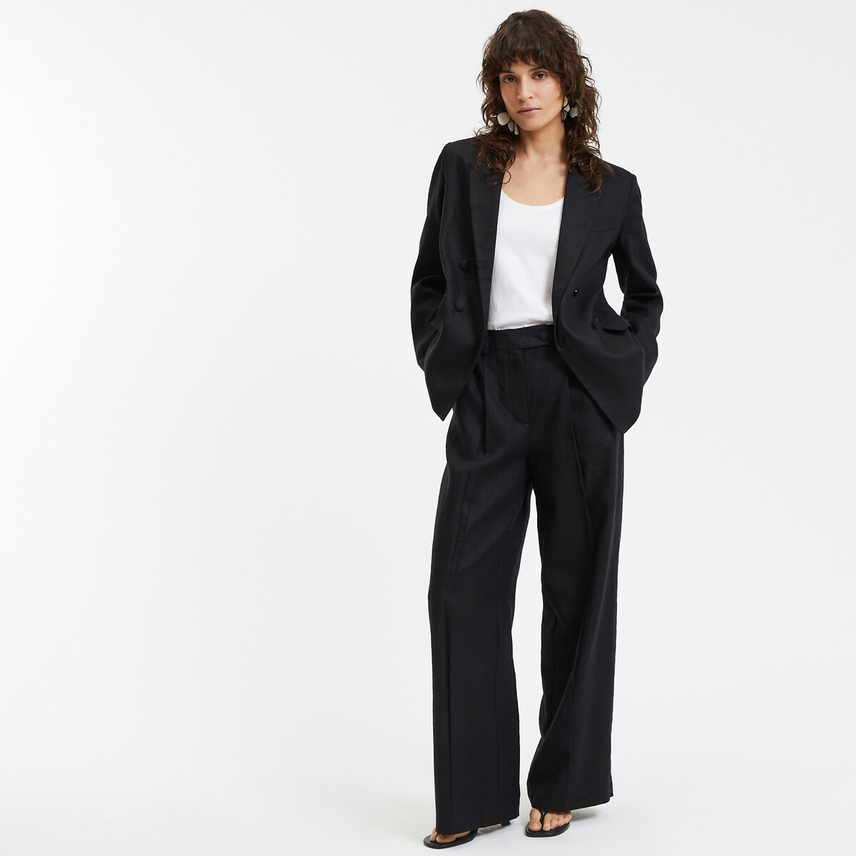 COLEÇÕES LA REDOUTE<br>Calças largas de linho, modelo Signature JOSEPHA