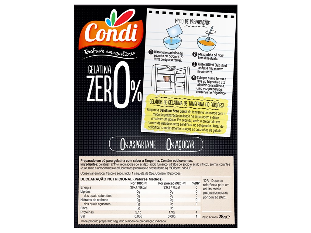 GELATINA CONDI ZERO TANGERINA 28G