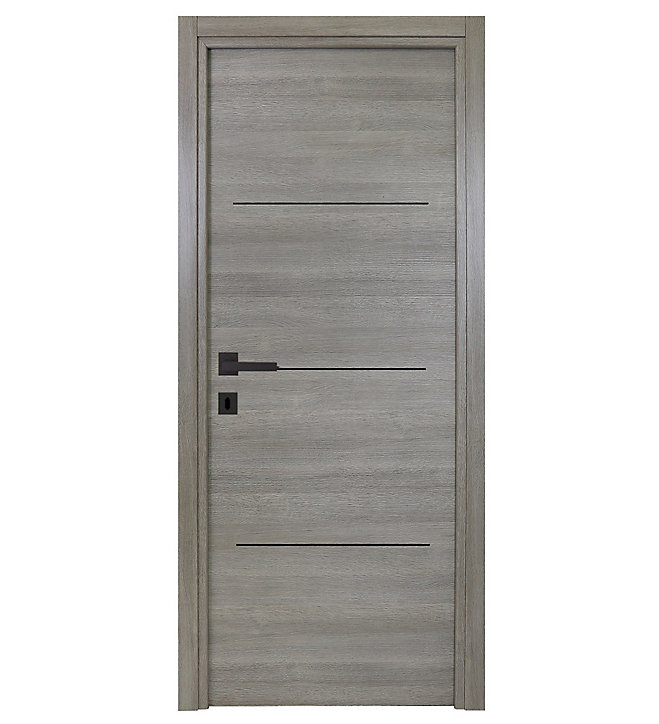 Bloc-porte Triaconta gris clair insert noir H.204 x l.73 cm, poussant droit