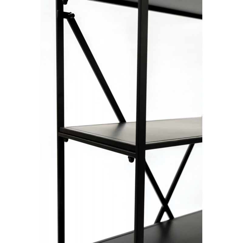 Etagère murale industrielle , bibliothèque 2 niveaux avec 5 plateaux rangement métal noir 86x36x155cm