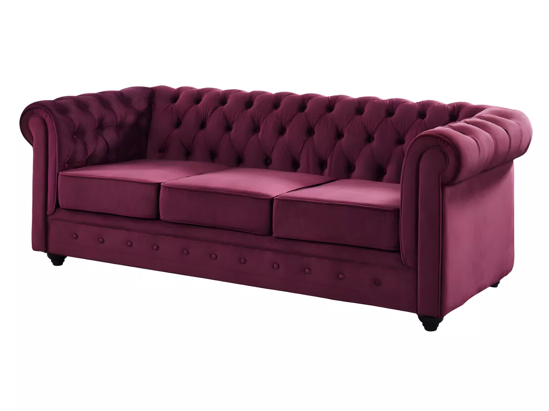 Canapé 3 places et 2 fauteuils CHESTERFIELD - Velours pourpre