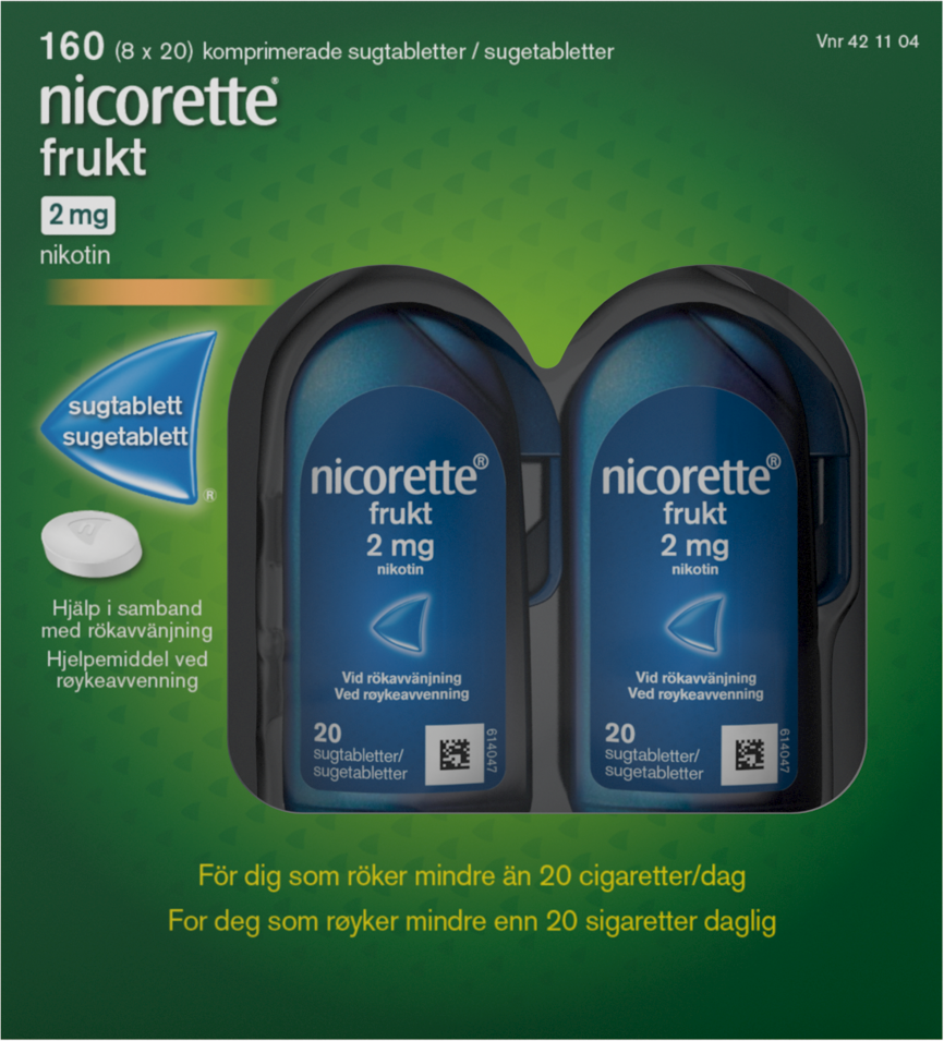 Nicorette Frukt sugetablett 2 mg nikotin, 160 stk, slutte å røyke