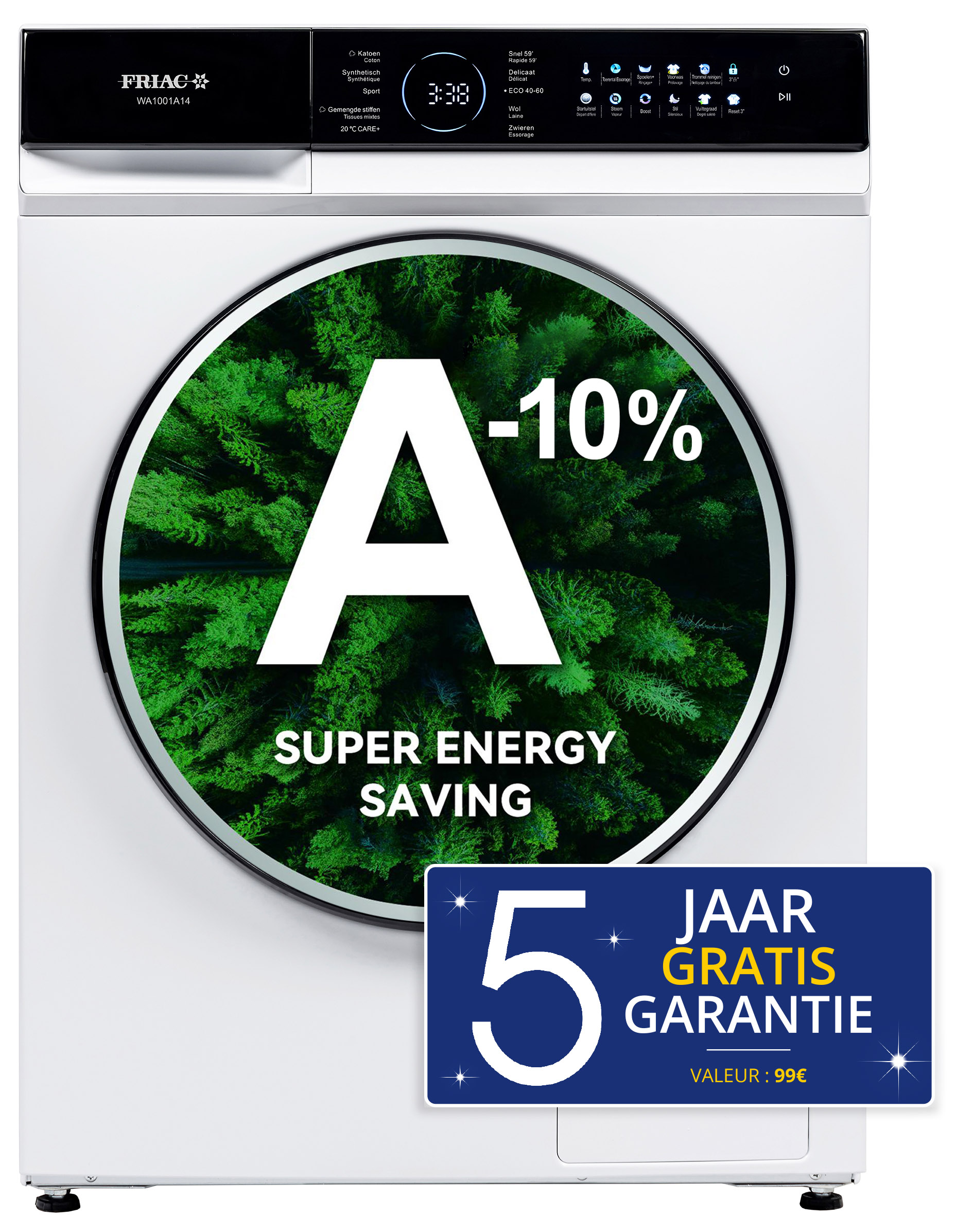 Friac wasmachine WA1001A14 -10 kg -1400 T/min - Energieklasse A-10%