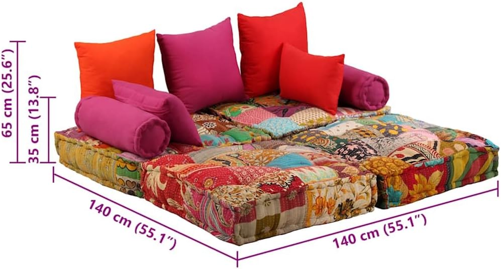 vidaXL Pouf 2-Sitzer Modular Patchwork Stoff Sofa Bodenkissen Sitzpouf Lounge