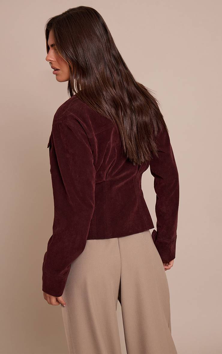 Rouge Bordeaux Veste Cintrée À La Taille Avec Boutons Recouverts En Faux Suède
