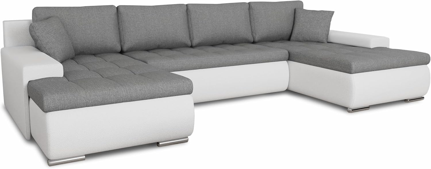 Sofnet Wohnlandschaft mit Schlaffunktion Faris U-Form - Couch, Schlafsofa mit Bettkasten, Couchgranitur mit Bettfunktion, Big Sofa, Bettsofa (Weiß + Grau (Madryt 120 + Inari 91))