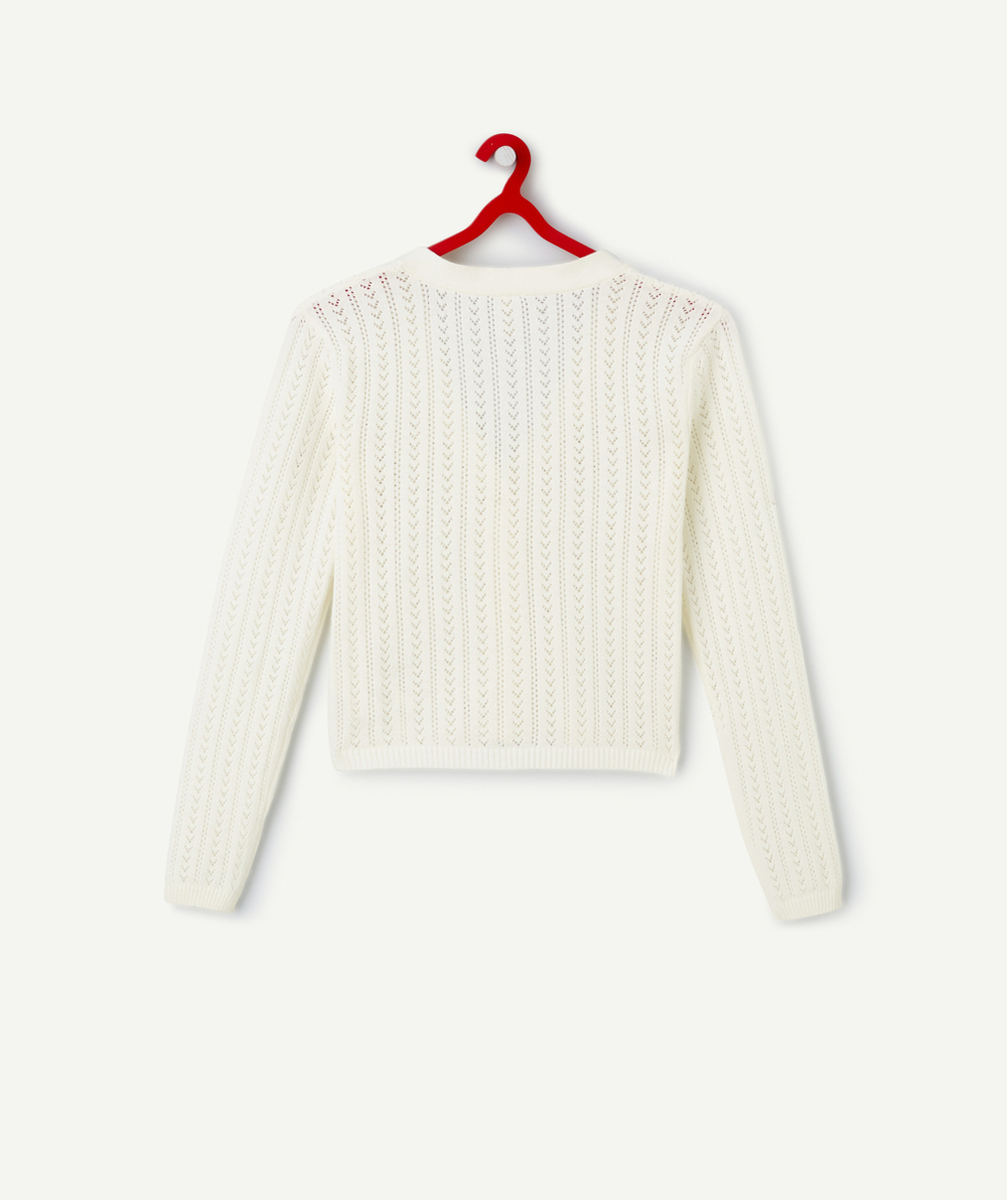 gilet ajouré fille en coton bio blanc col v