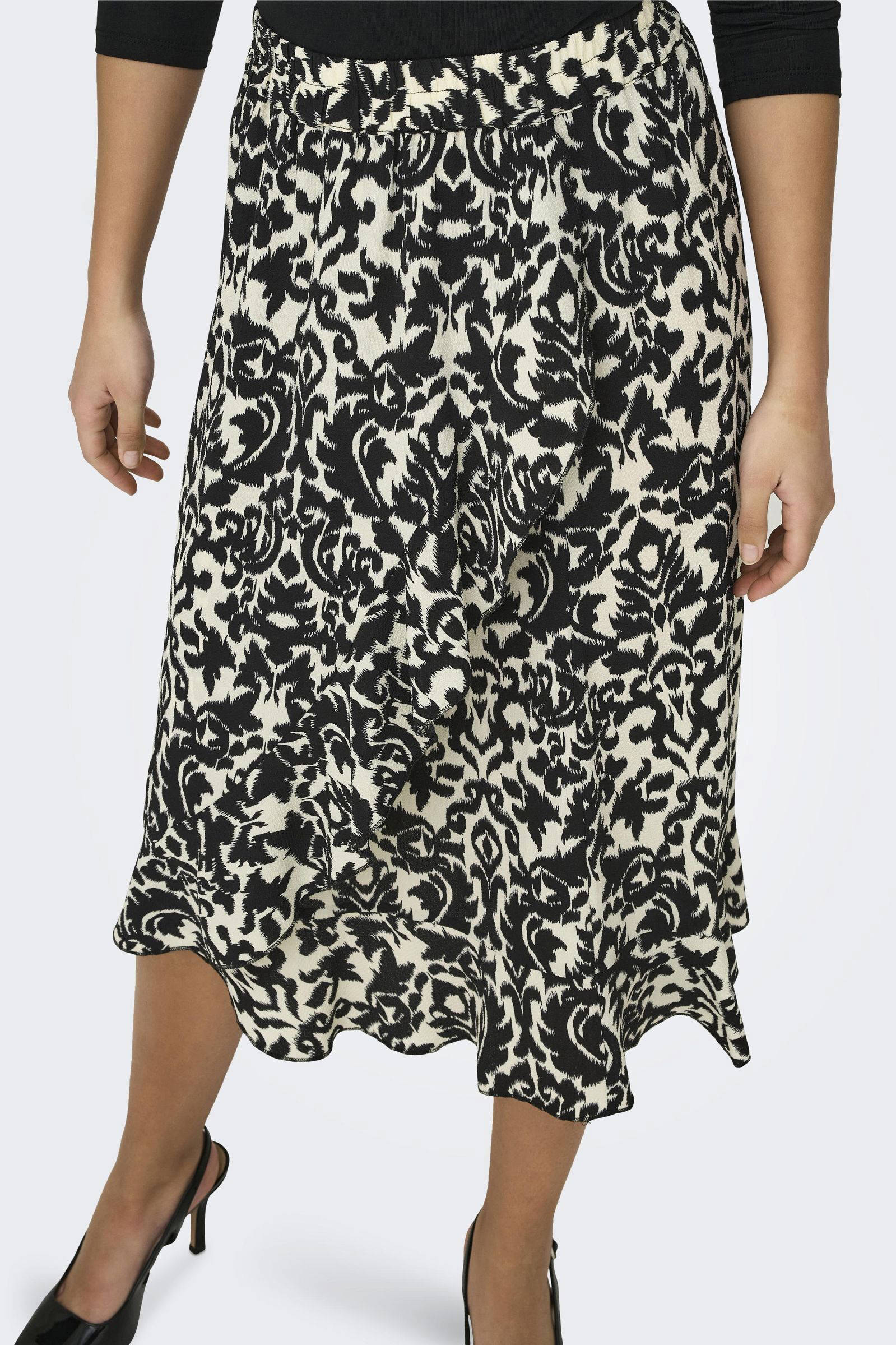 ONLY midi rok ONLCARLY met all over print en volant