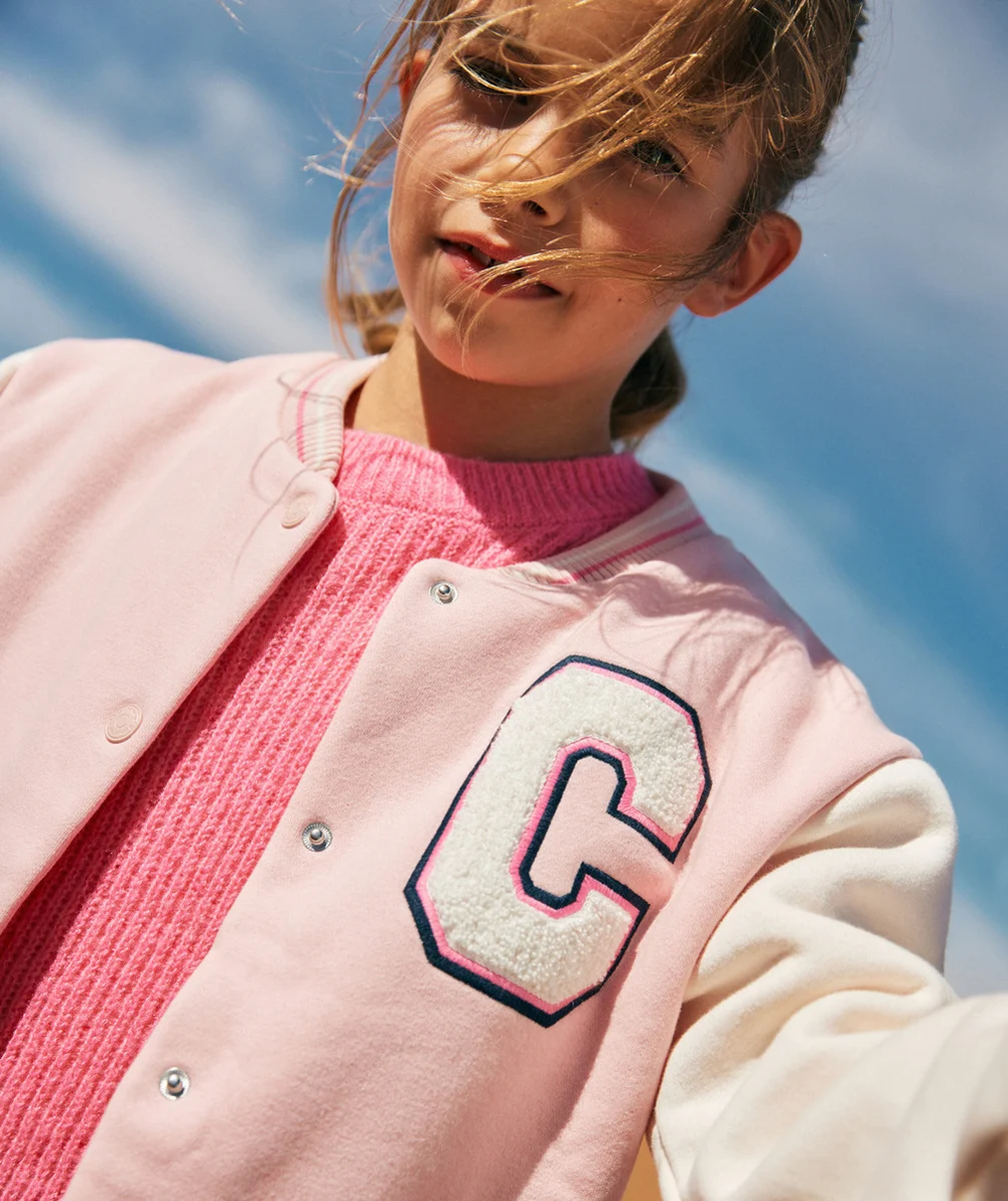 VESTE STYLE TEDDY FILLE EN FIBRE RECYCLÉES ROSE PÂLE