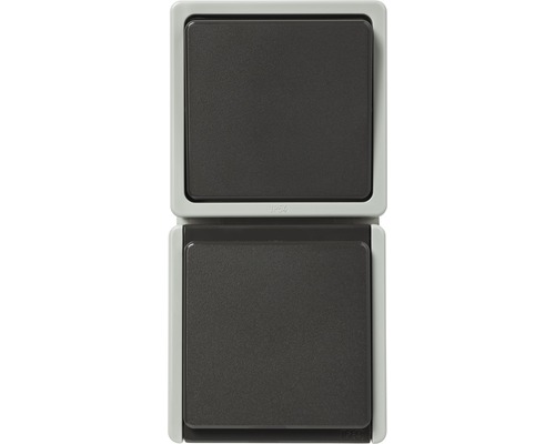 Opbouw, vochtbestendige contactdoos en wisselschakelaar, IP54, verticaal, lichtgrijs/donkergrijs, standaard IP54