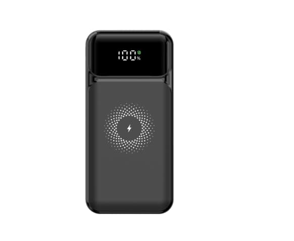 Powerbank 20000mAh 22,5W PD + 15W trådløs hurtigopladning m. digitalt display, sort