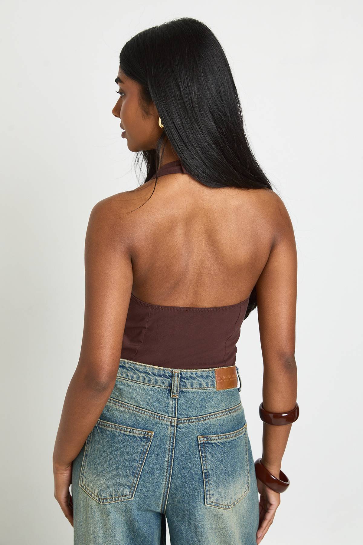boohoo Top Corset Échancré En Bengaline Avec Col Halter