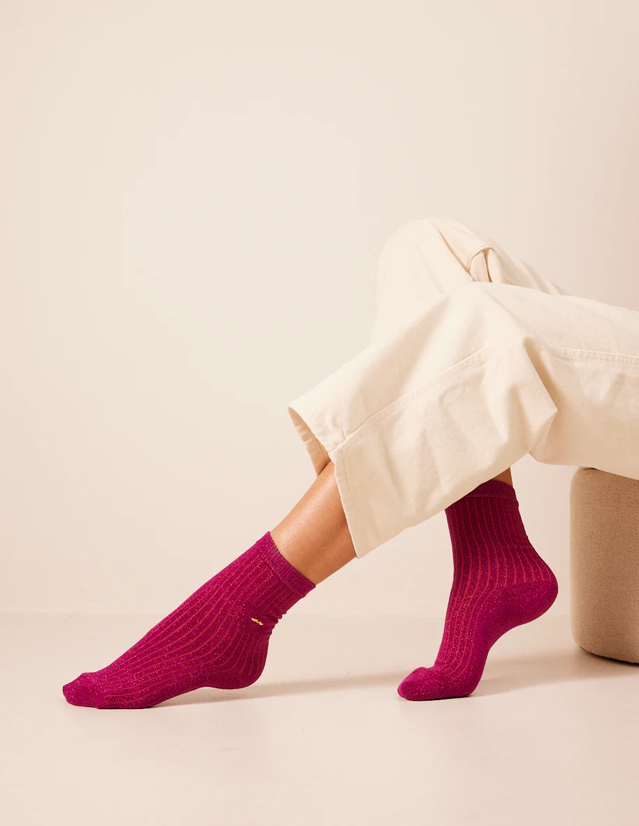 Pack de 3 chaussettes - Côtelé Bleu doré fuchsia