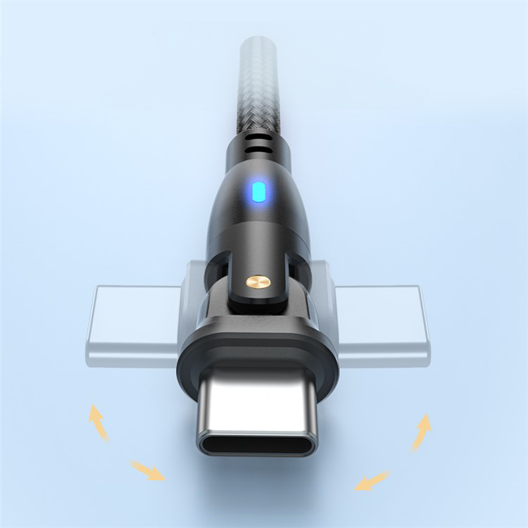 (2m) 3A USB A auf USB C Ladekabel 180° Nylon Datenkabel mit LED - Schwarz
