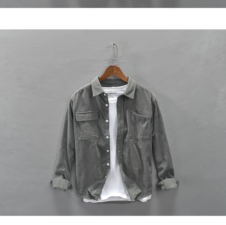 Wewewow - Corduroy overhemd met effen zakdetail
