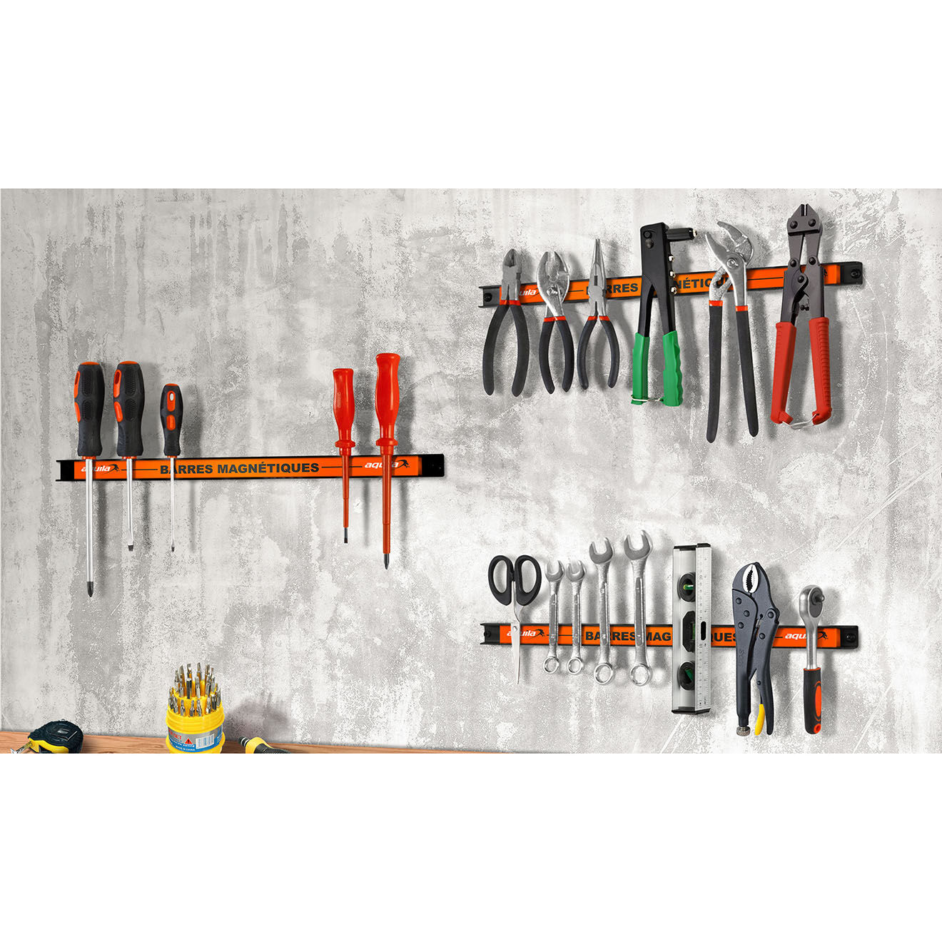 Pratik Garden 3 Barres magnétiques porte-outils multicolores - 46 cm
