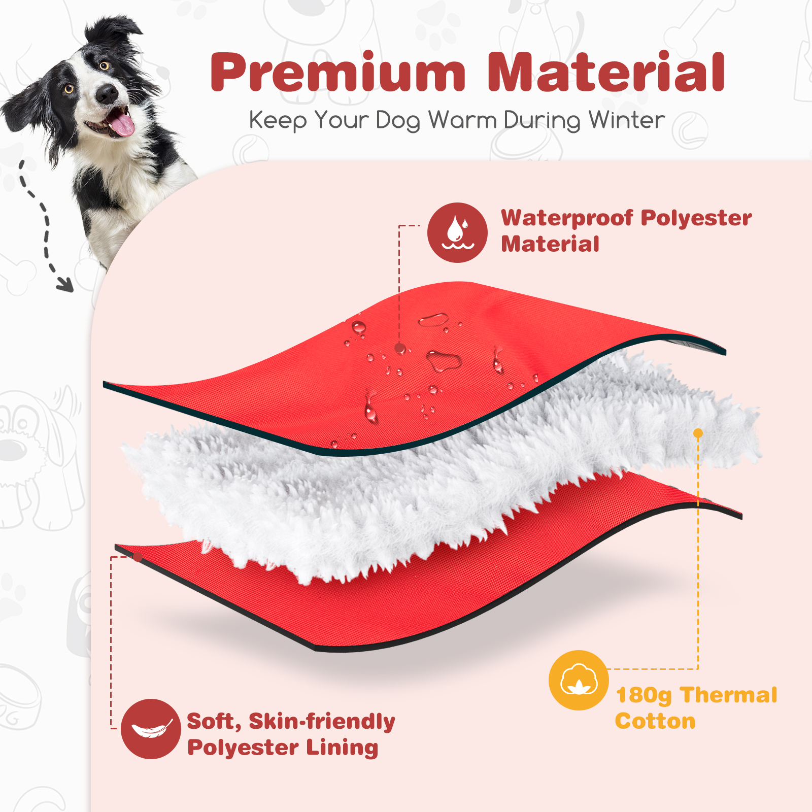 Casaco de inverno impermeável vermelho Nobleza para cães