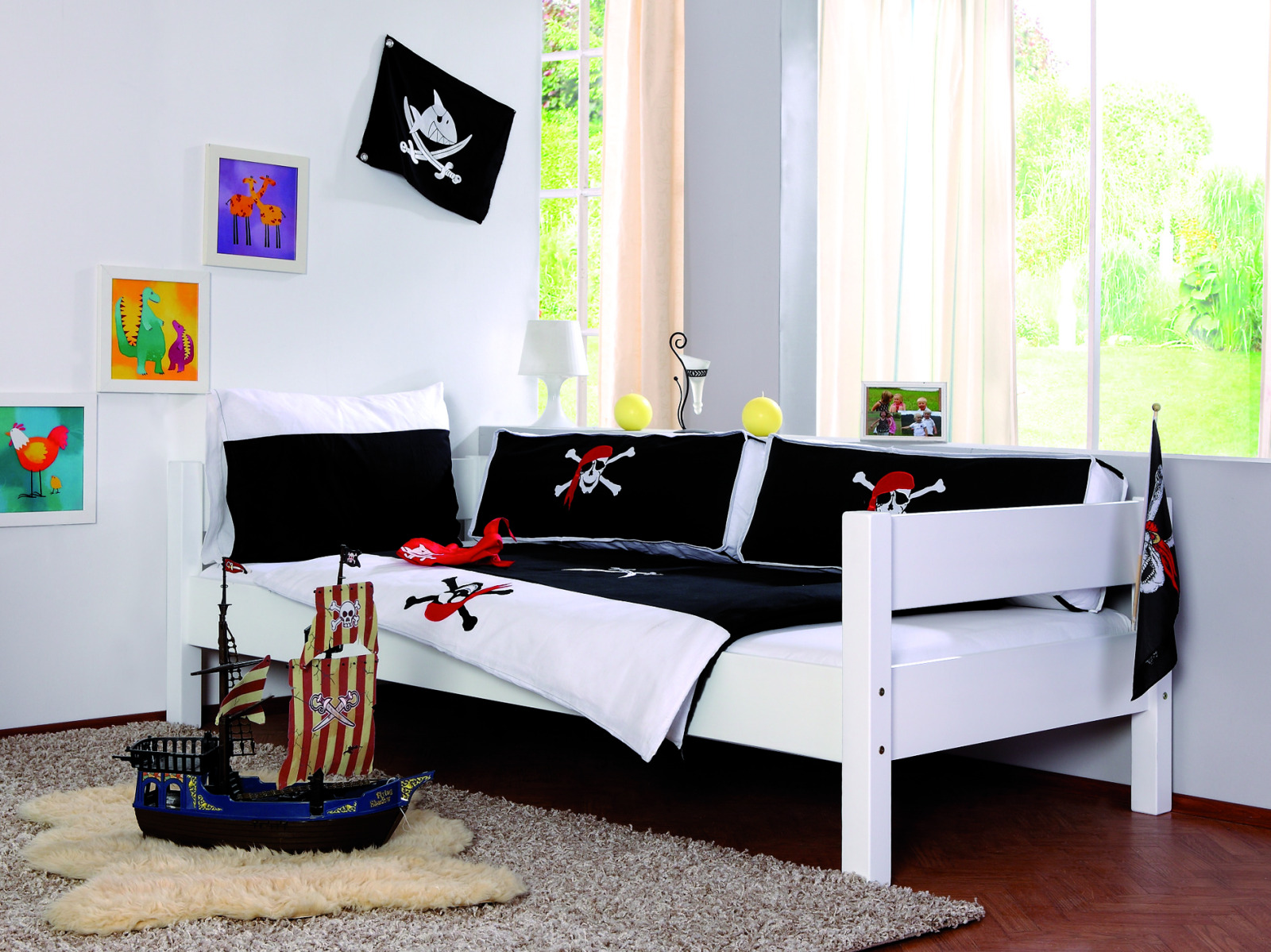 Halbhochbett KIM - weiß - Buche massiv - mit Rutsche und Turm - 90x200 cm