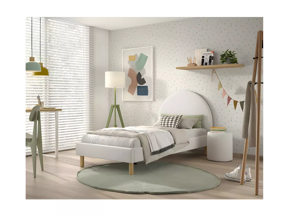 CONNIE - Pouf Rond 41cm Tissu Bouclé Blanc