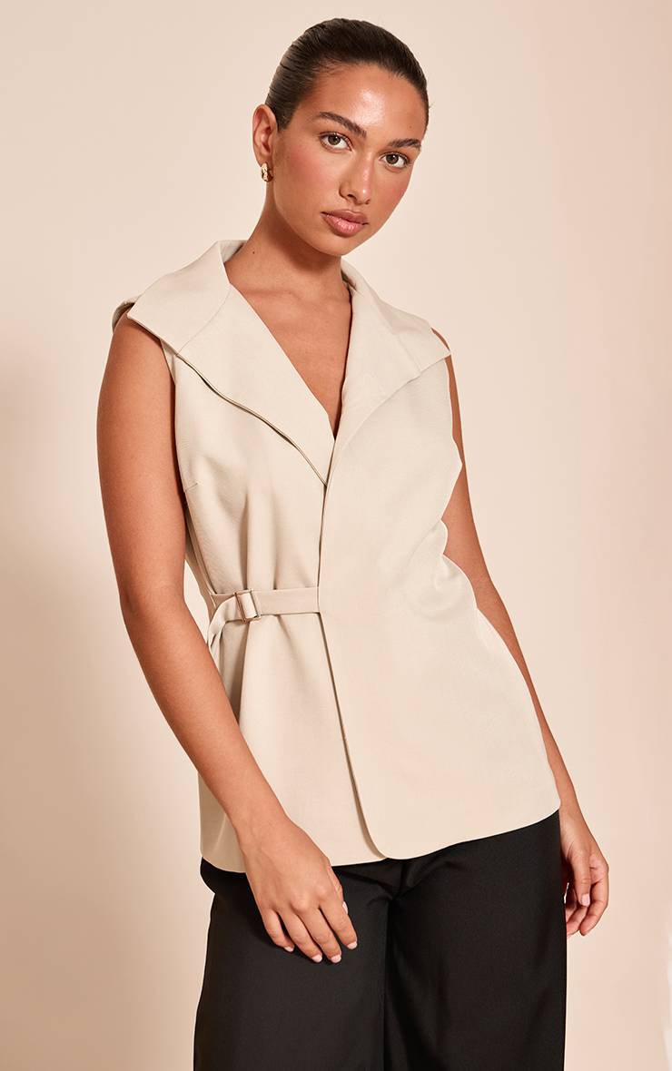 Gris Pierre Gilet Long Oversize À Détail Boucles