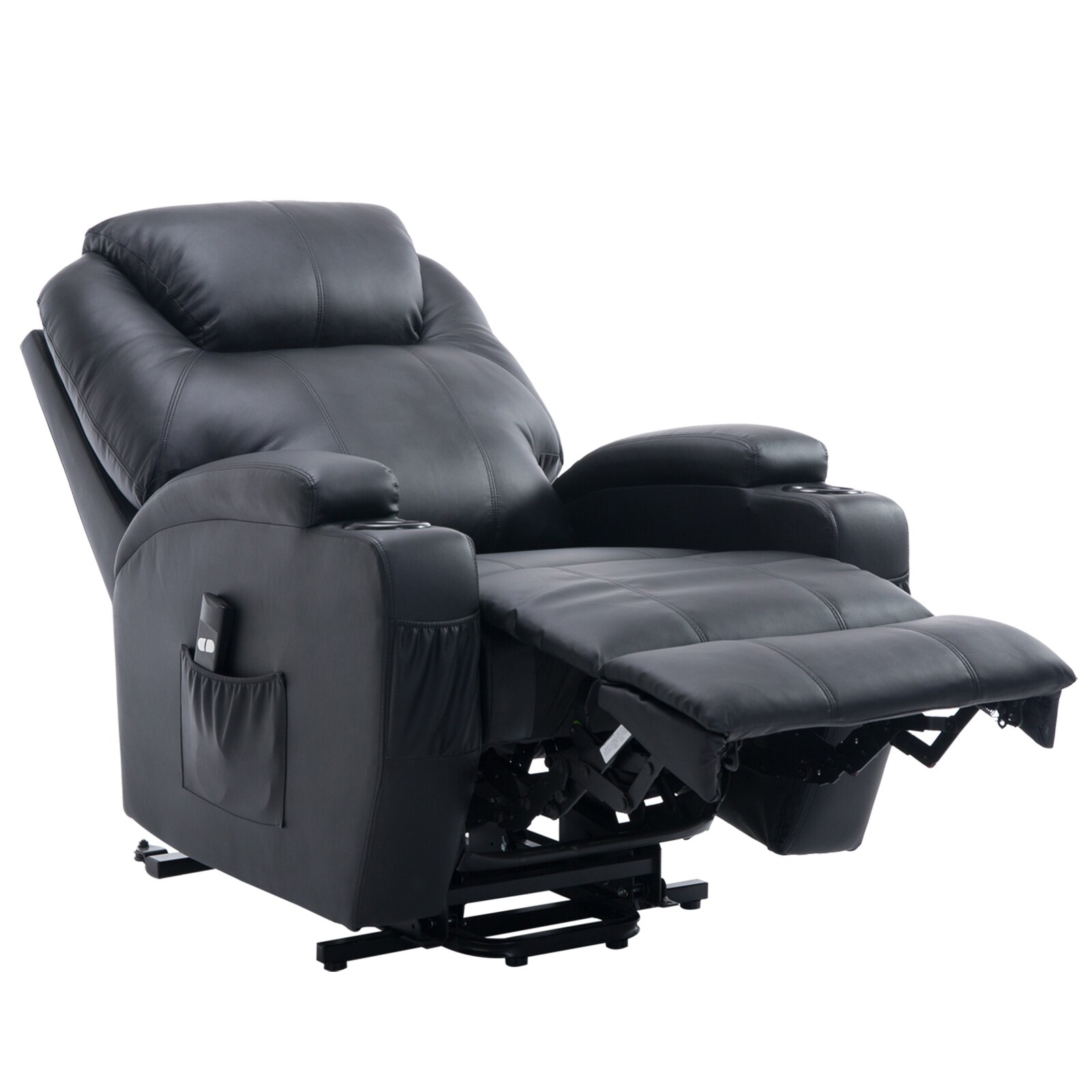 HOMCOM Fernsehsessel 2-in-1-Design, Becherhalter auf beiden Seiten, Sessellift Schwarz 84 x 92 x 109 cm (BxTxH)