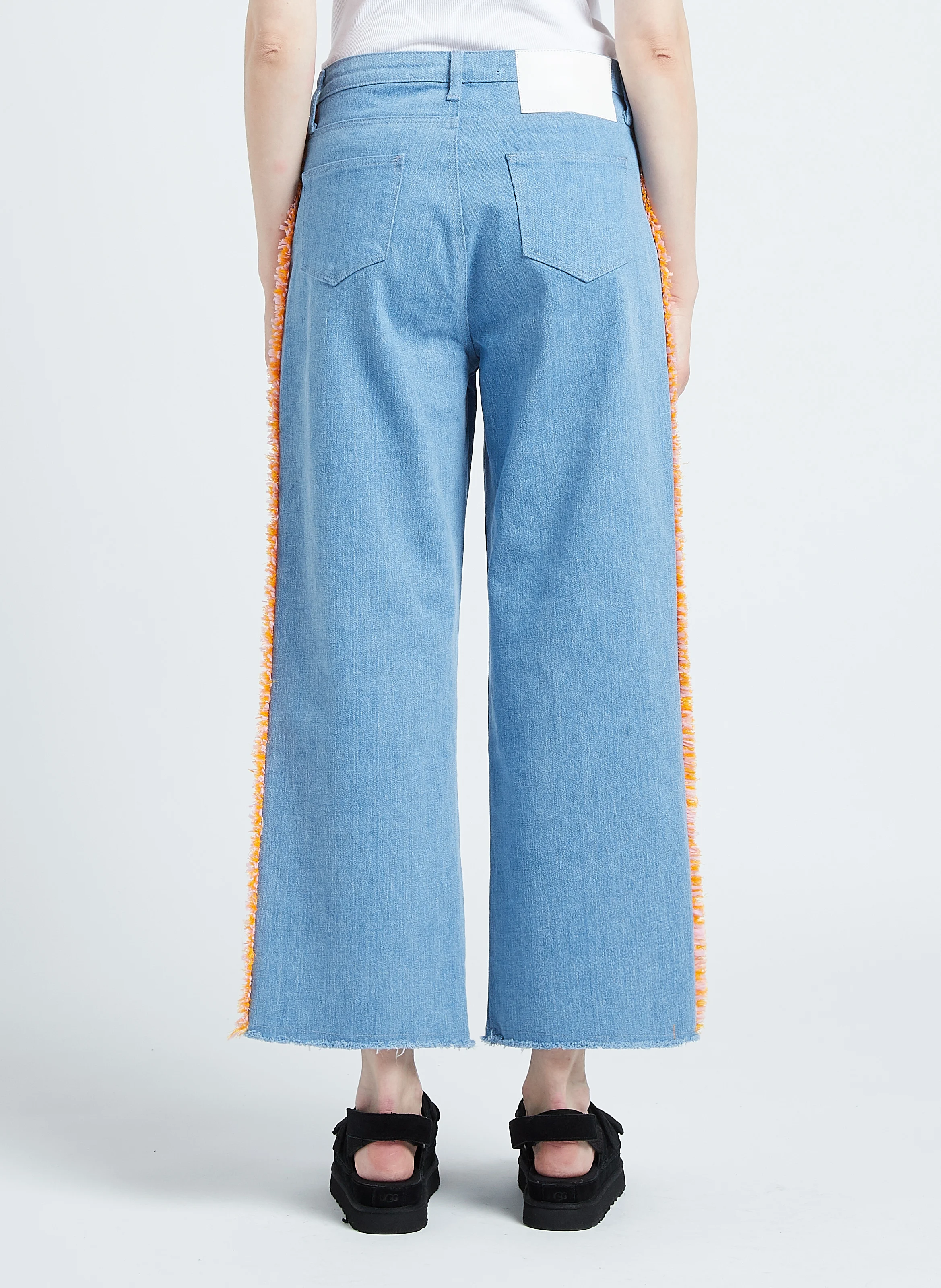 Jean droit et tissu bouclé en coton stretch | Bleu