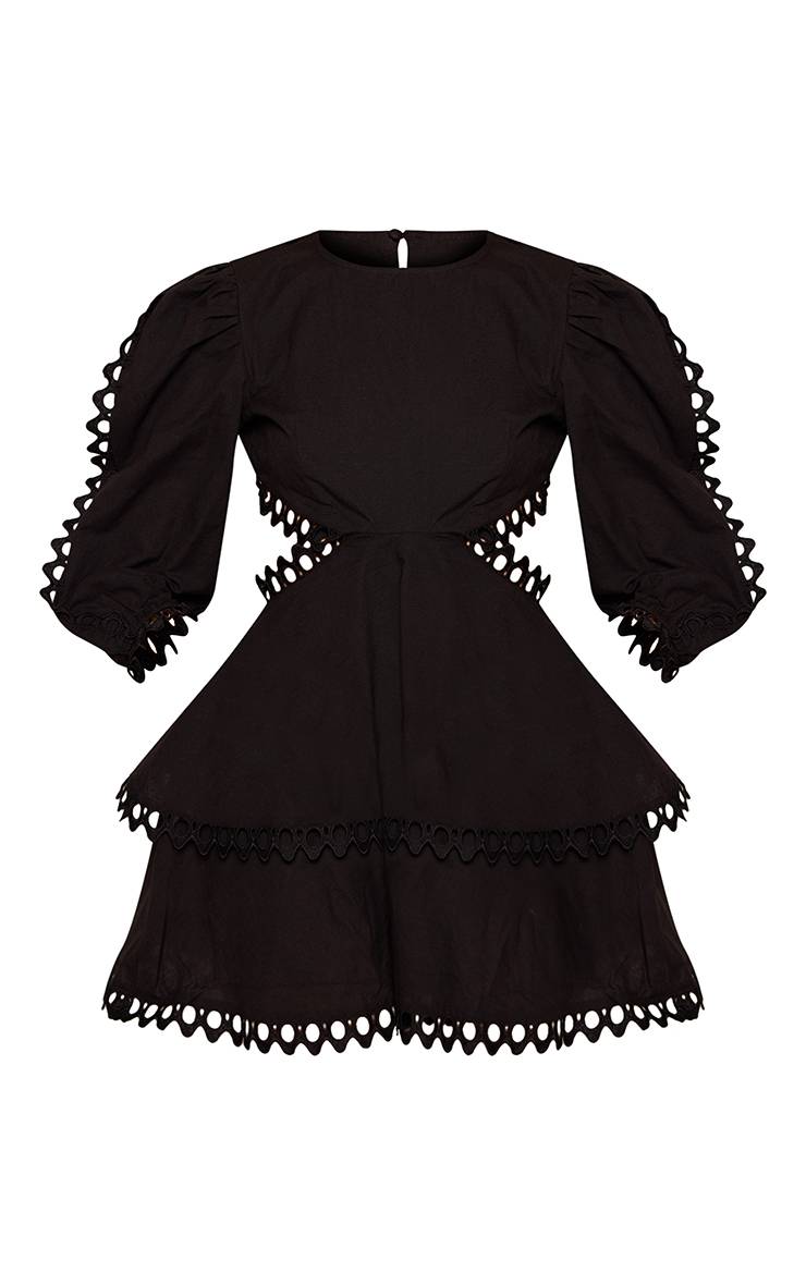 Noir Robe Droite Dos Nu Avec Finitions Broderie Anglaise