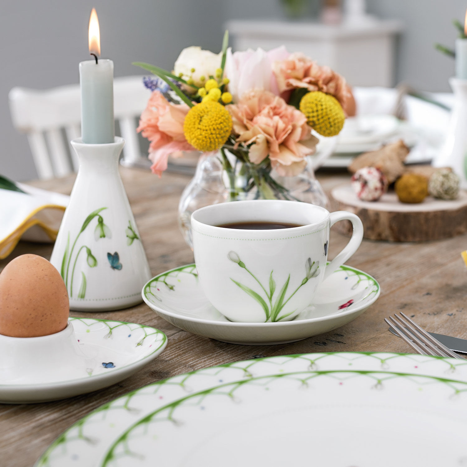 Colourful Spring Coffee cup saucer Green, 5.9'', Premium Porcelain