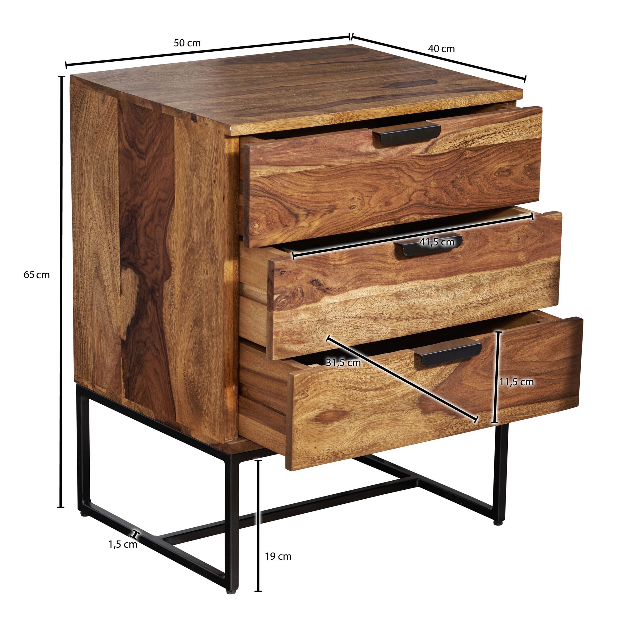 Nachttisch FineBuy Nachtkommode Boxspringbett Massivholz 50x40x65 cm Schubladen