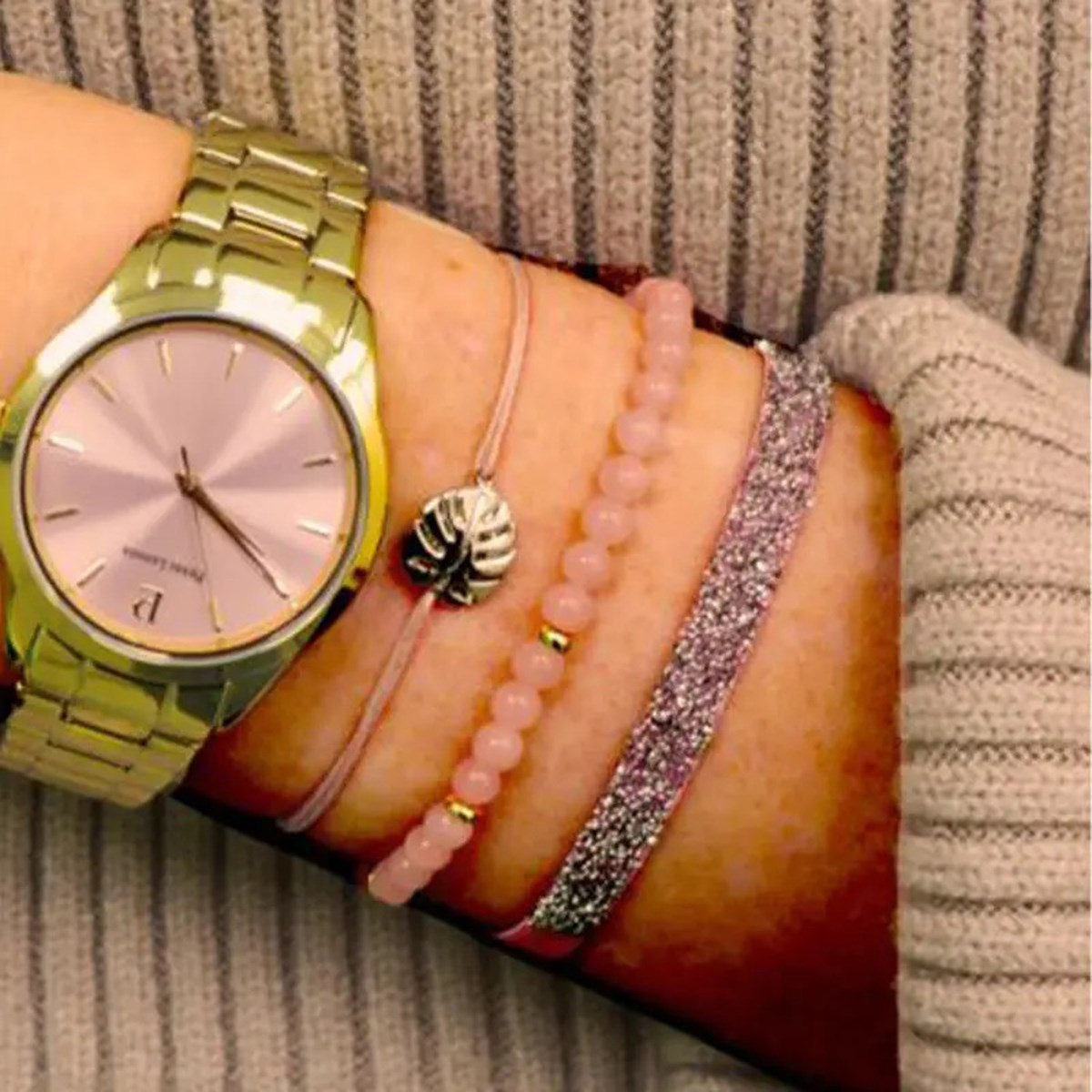 Coffret femme ROXANE cadran rose bracelet acier doréPierre Lannier x Les Interchangeables Edition Limitée