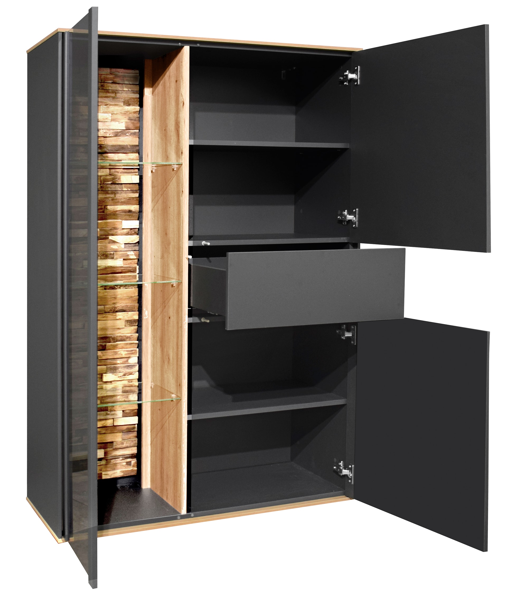 Highboard COMO 101 x 145 cm Anthrazit matt Lack/Asteiche-Dekor
