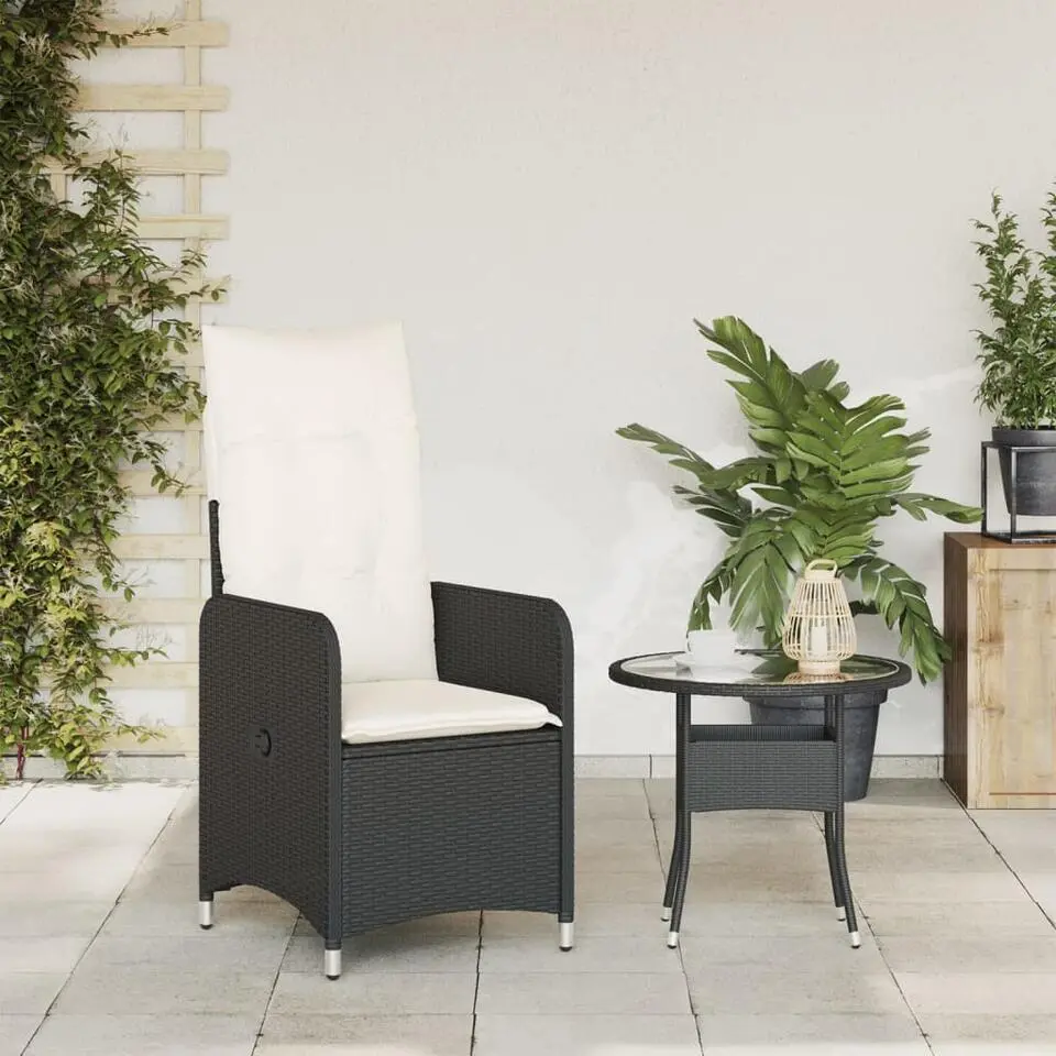 vidaXL - Tuinstoel verstelbaar met kussens - Zwart - Poly rattan