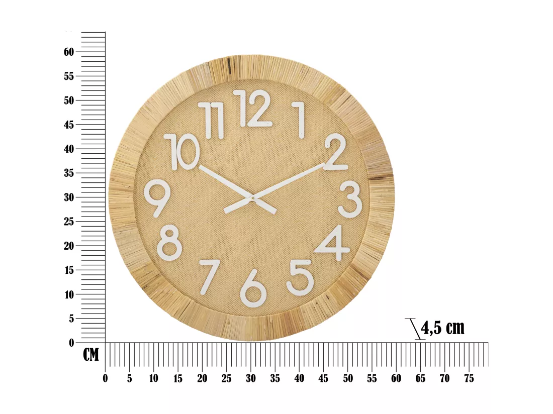 Horloge Murale Rond Boho Plus - Cadre en Rotin et MDF - Ø 60x4,5 cm