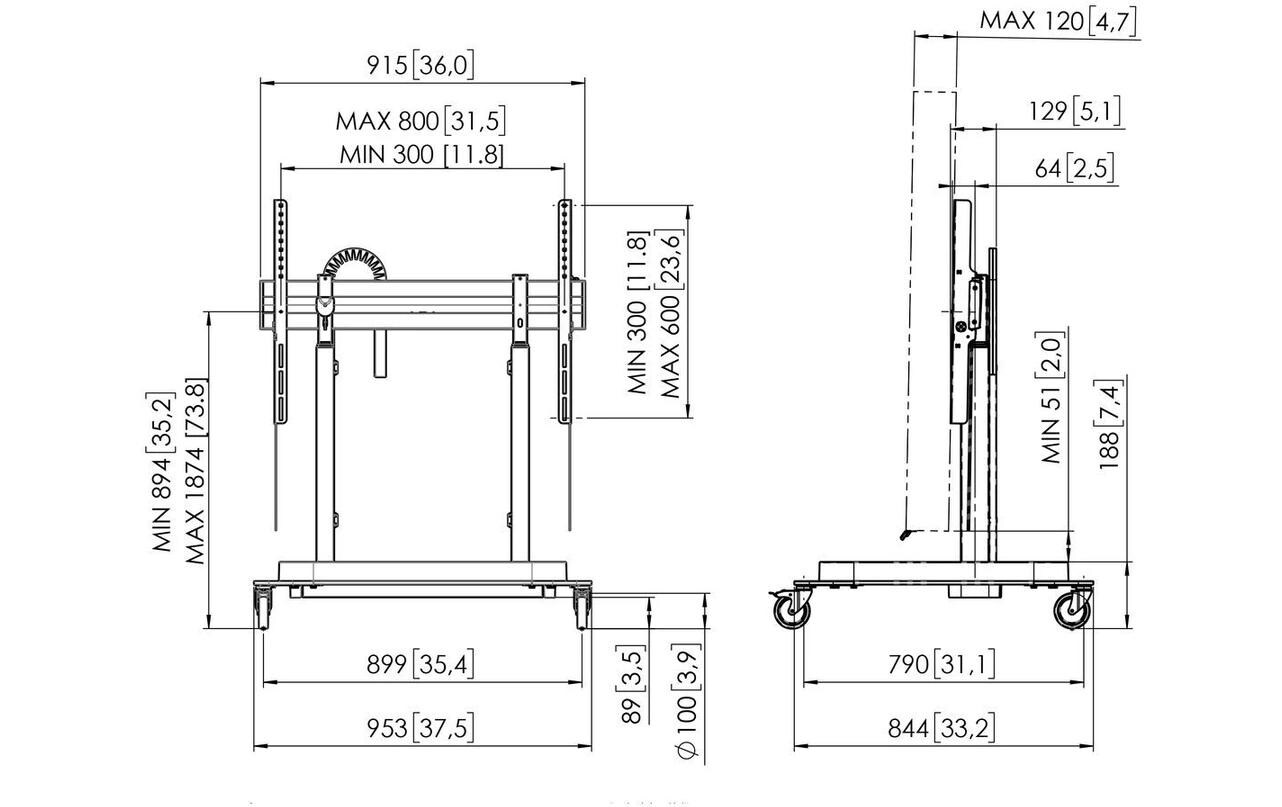 Wandhalterung Trolley PRO RISE5208B Schwarz<br>Trolley mit elektrischem Display Lift