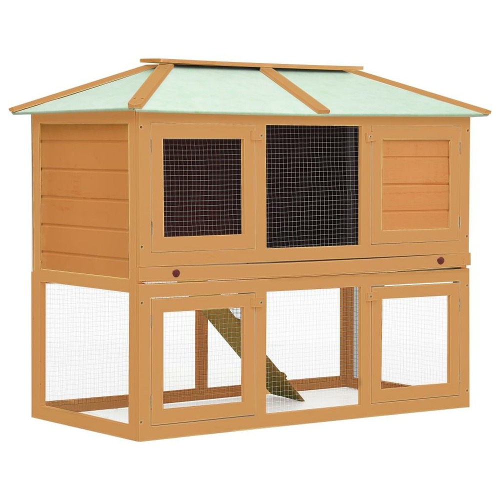 Cage clapier double pour animaux bois 130 x 68 x 105 cm marron