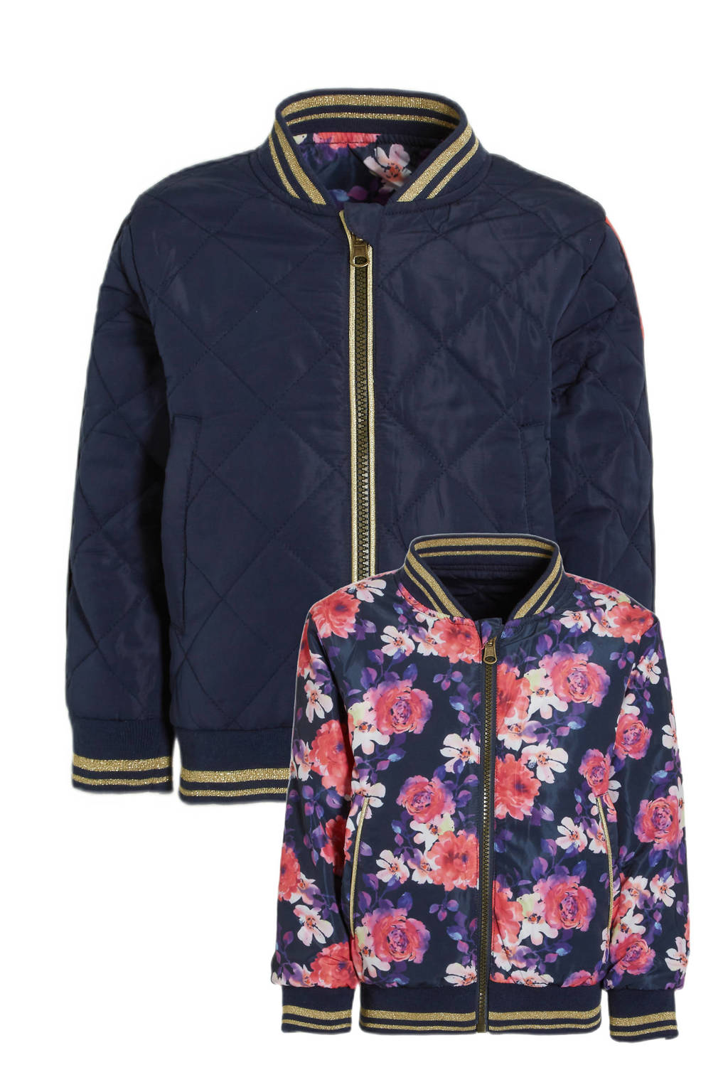 Orange Stars reversible bomberjack zomer Marcella jacket reversible met all over print donkerblauw