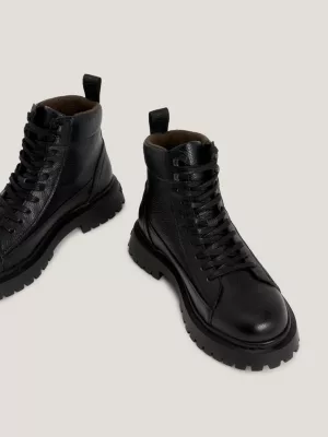Botas de tornozelo de couro com cadarço e forro quente