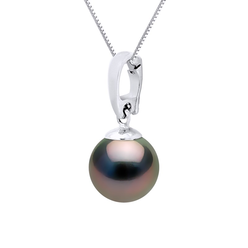 Pendentif Bélière Ouvrante Or Blanc et Véritable Perle de Culture de Tahiti Ronde 10-11 mm
