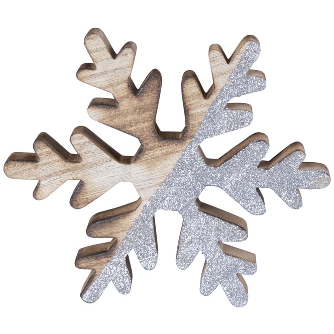 Schneeflocke - aus Holz - 19,5 x 2 x 17 cm - silber
