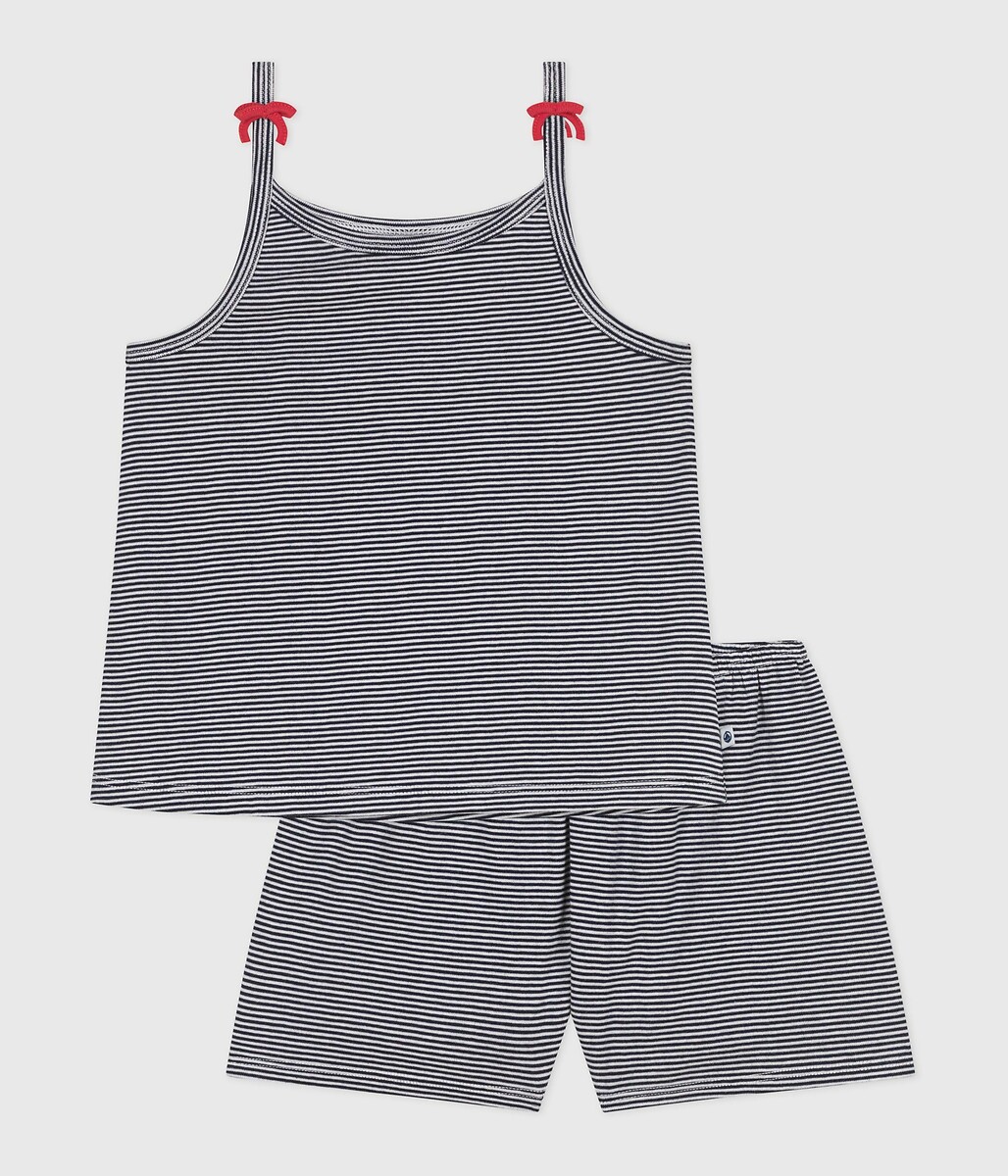 PETIT BATEAU<br>Shorts de pijama de algodão, com alças e listras