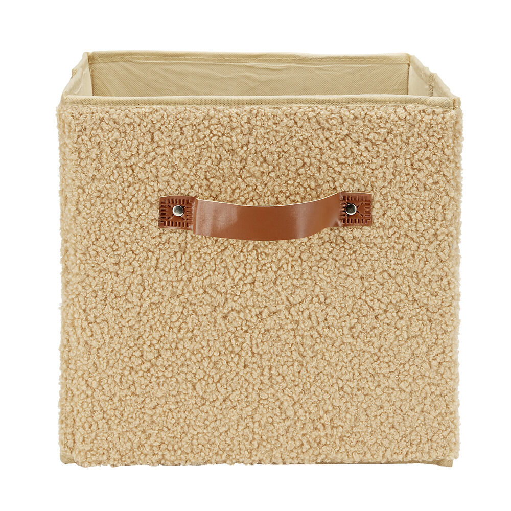Panière carrée pliable tissu laine bouclette marron 27x27xH27cm
