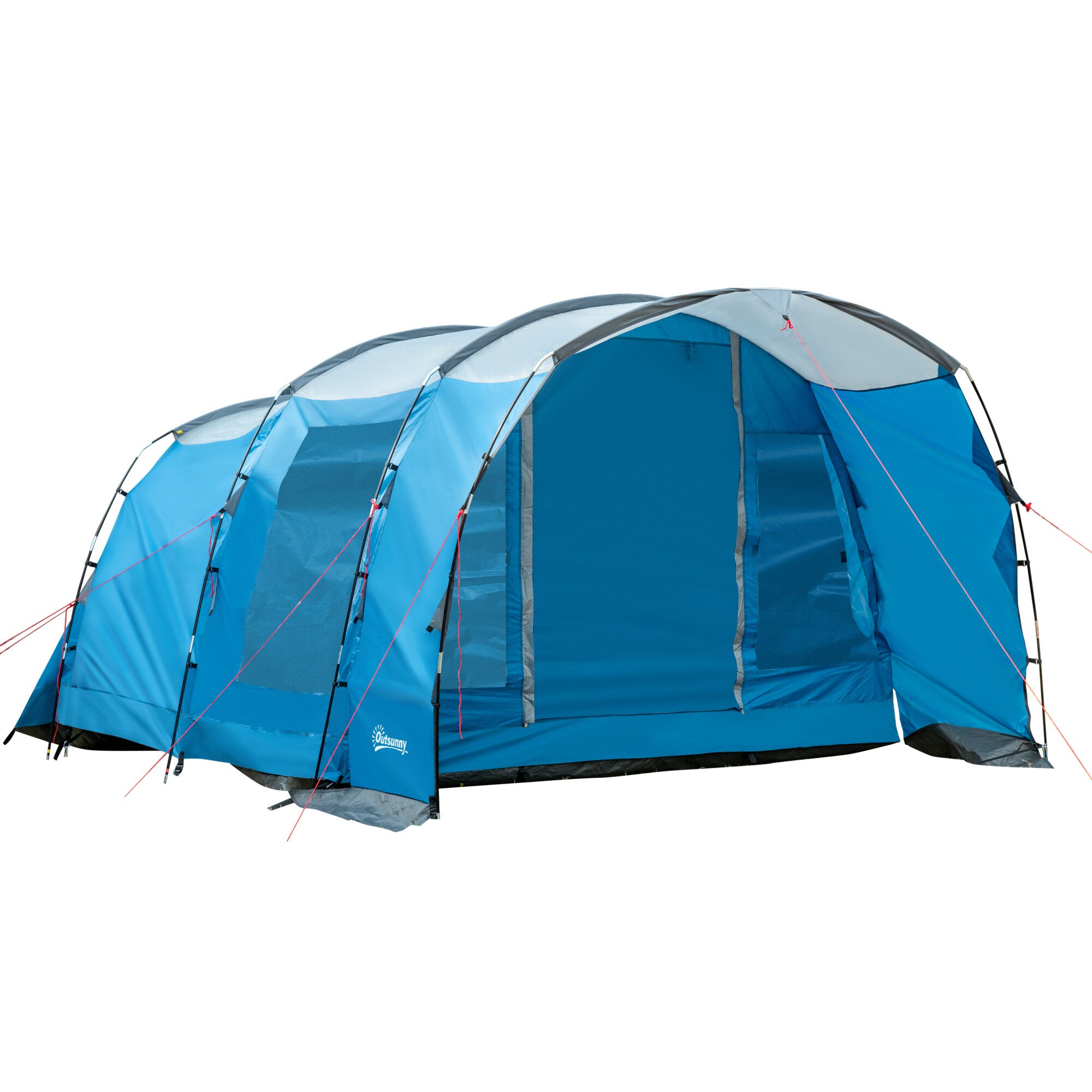 Outsunny Campingzelt mit Erdspieße, Tragetasche und Spannseilen blau 445L x 275B x 195Hcm