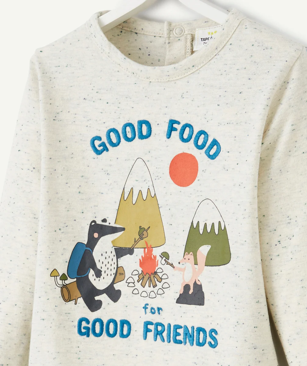 T-SHIRT BÉBÉ GARÇON GRIS MOUCHETÉ THÈME CAMPING