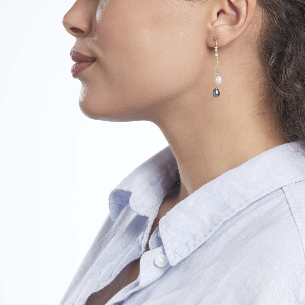 Boucles D'oreilles Pendantes Or Jaune Brayann Perles De Culture