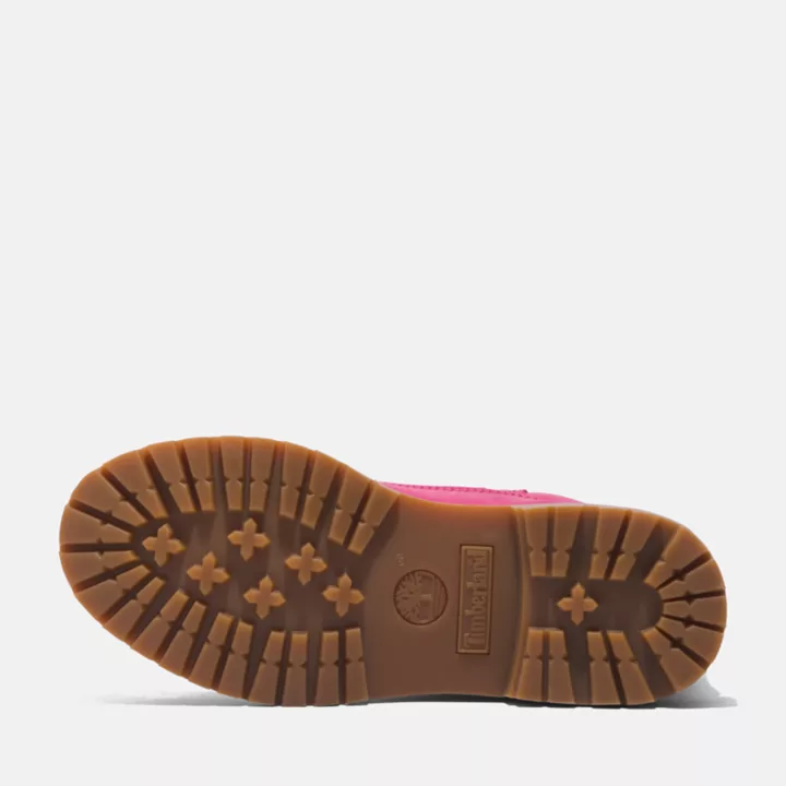 Bota Timberland Premium de 6 polegadas impermeável, edição 50, para mulheres, na cor rosa escuro.