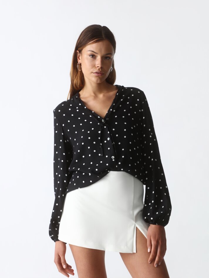 Camisa de manga comprida com gravata - Preto Mesclado